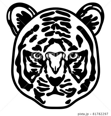 正面を向いた虎の顔の白黒イラスト 81782297