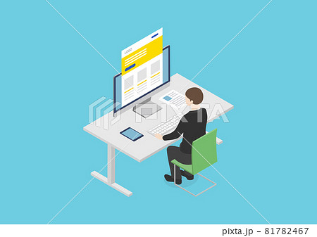 デスクワークをする男性のイラスト素材 デスクワークをする男性のイラスト素材 81782467