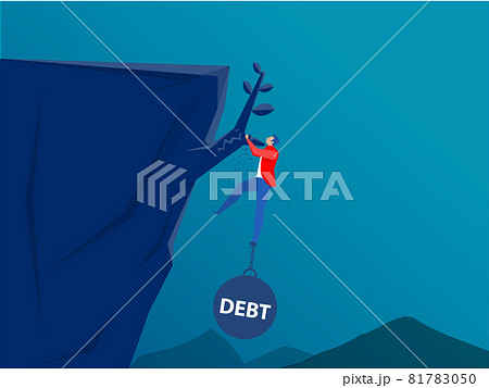 Businessman hold on the cliff with debt burden.financial crisis concept vector Businessman hold on the cliff with debt burden.financial crisis concept vector 81783050