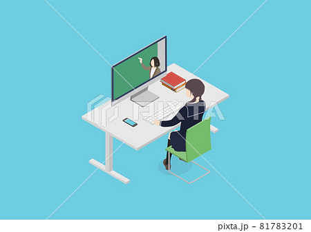 オンライン授業・家庭学習のイラスト素材 81783201