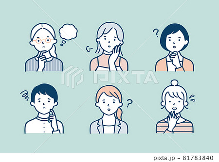 困った表情をした若い女性のイラスト素材セットのイラスト素材
