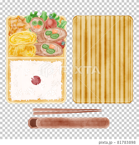 Hand-painted watercolor style illustration of Japanese meat-wrapped lunch Hand-painted watercolor style illustration of Japanese meat-wrapped lunch 81783898