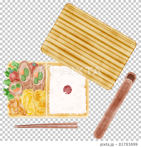 Hand-painted watercolor style illustration of Japanese meat-wrapped lunch Hand-painted watercolor style illustration of Japanese meat-wrapped lunch 81783899