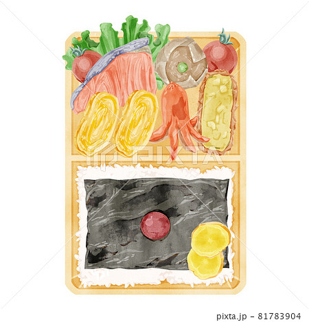 日本ののり弁当の手描き水彩風イラスト 81783904