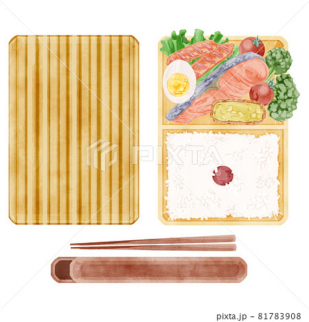 日本のシャケ弁当の手描き水彩風イラスト 81783908