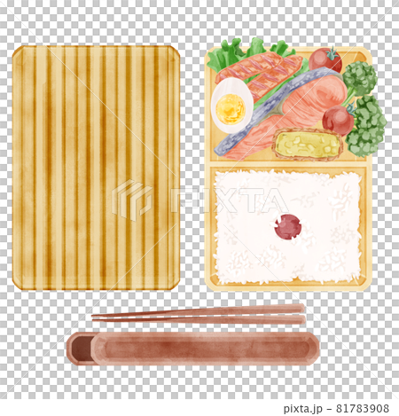 日本のシャケ弁当の手描き水彩風イラスト 81783908