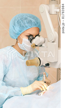 Ophthalmology laser microscope operation. Doctor clinic. Patient eye treatment 81783984