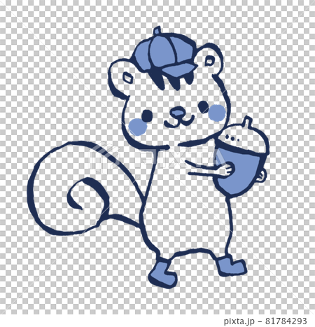 一隻小松鼠拿著橡子的插圖，藍色 81784293