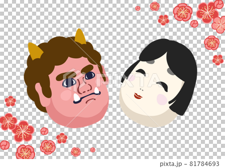 節分-お福と鬼のお面 節分-お福と鬼のお面 81784693