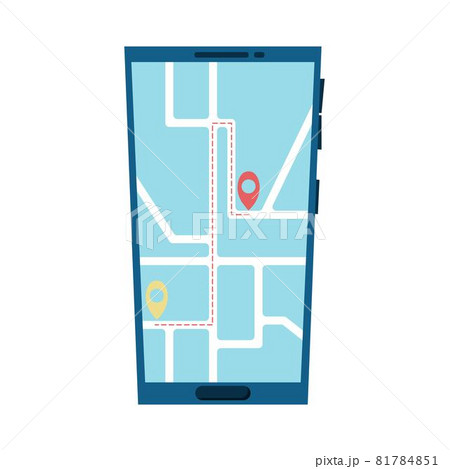 Map GPS navigation, Smartphone map application and red pinpoint on screen, App search map navigation, isolated on line maps background. Map GPS navigation, Smartphone map application and red pinpoint on screen, App search map navigation, isolated on line maps background. 81784851
