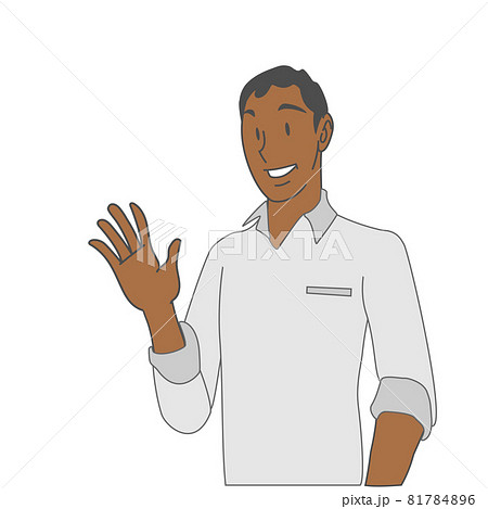 手を振る黒人の男性のイラスト素材