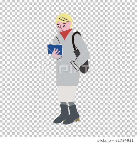 Illustration of a woman engrossed in reading in the cold Illustration of a woman engrossed in reading in the cold 81784911