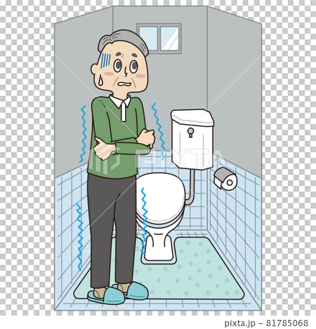 トイレが寒く不快な思いをするシニア男性 81785068