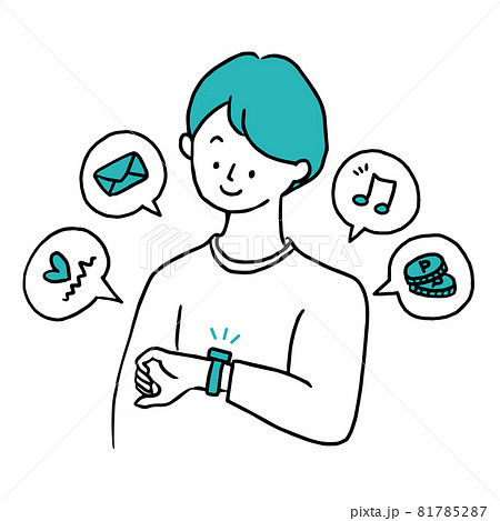 スマートウォッチを操作する男性のイラスト素材