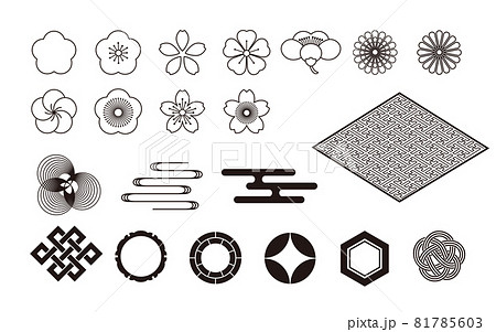 和柄素材セット シンプル 線画 黒線のイラスト素材