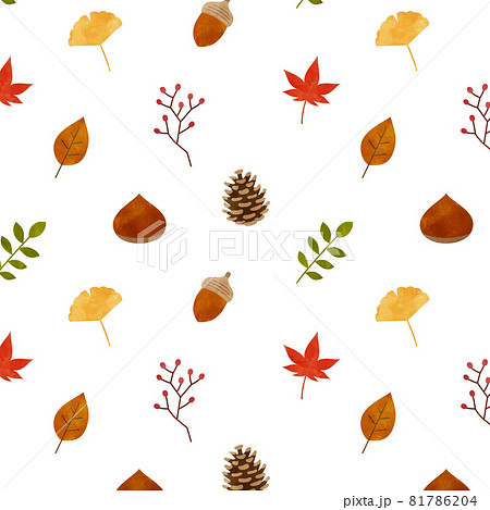 秋の落ち葉や木の実の背景のイラスト素材