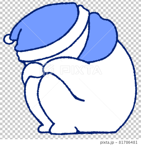 膝を抱えてうずくまる雪だるま 青色 のイラスト素材