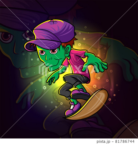 The cool zombie plays the skateboard esport mascot design 81786744