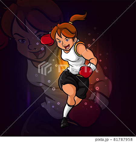 The cute boxing girl esport logo design 81787958