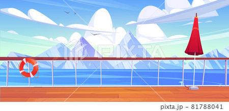 View from cruise ship deck to sea with mountains 81788041