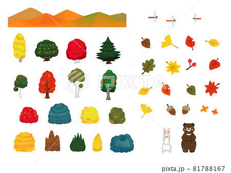 手描き風の可愛い秋のお山のイラストのイラスト素材