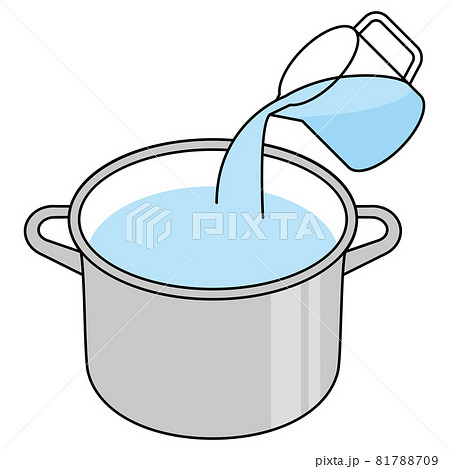 鍋に計量カップで水を注ぐのイラスト素材