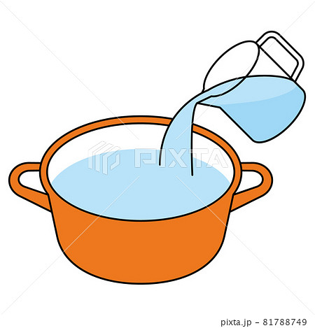 鍋に計量カップで水を注ぐ 81788749