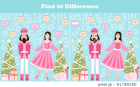 Christmas logical game, find ten differences riddle for children books with nutcracker character and ballerina Christmas logical game, find ten differences riddle for children books with nutcracker character and ballerina 81789280