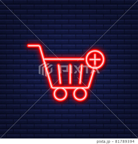 Add to cart icon. Neon icon. Shopping Cart icon. Vector illustration. 81789394