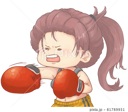 パンチする女性ボクサー レッドverのイラスト素材