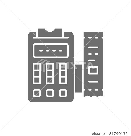 POS terminal, printed receipt, payment machine grey icon. 81790132