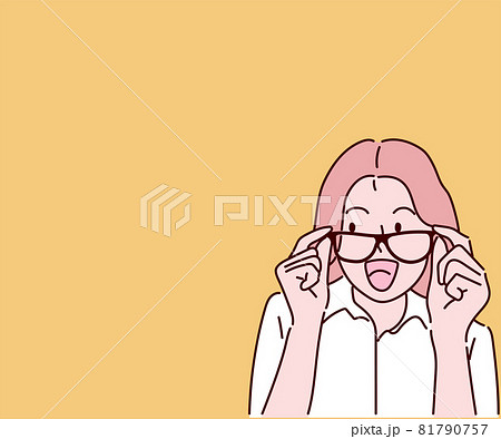 A Girl Is Touching His Glasses She Looking Up のイラスト素材