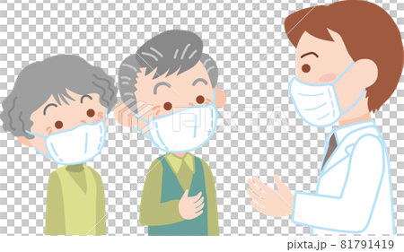男性医師に相談_老夫婦_マスク着用 81791419