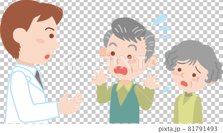 男性医師に相談_驚く老夫婦 81791493