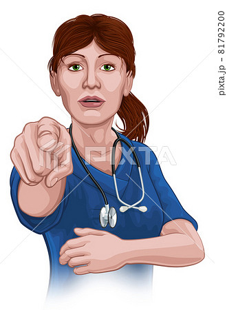 Doctor or Nurse Woman in Scrubs Uniform Pointing Doctor or Nurse Woman in Scrubs Uniform Pointing 81792200