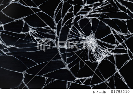 Broken display screen - white lines on black background, design element. Closeup, selective focus 81792510