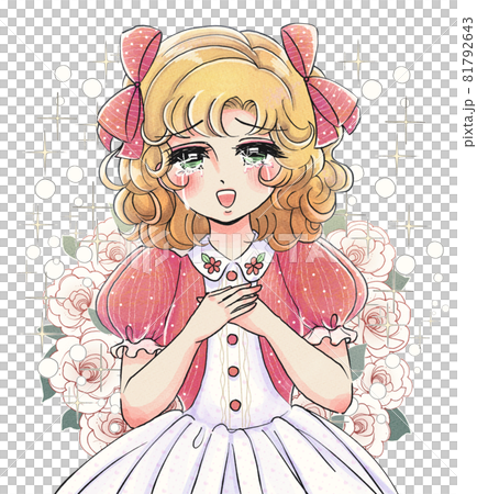 劇画風少女漫画・泣くお姫様・薔薇に囲まれて胸に手を当てる 81792643