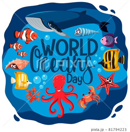 World Ocean Day Banner With Many Different Sea のイラスト素材