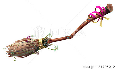 Flying broom witch symbol of halloween holiday isolated on white 81795012
