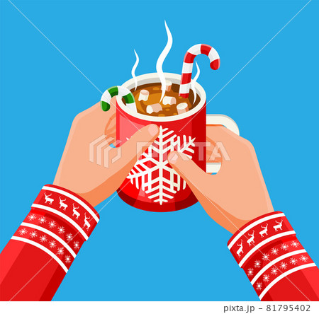 Coffee Mug with Marshmallows and Candy Cane. 81795402