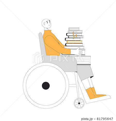 Inclusion education and learning. Knowledge. Scientific research. Disabled wheelchair student with books. Exam preparation. Vector illustration. Inclusion education and learning. Knowledge. Scientific research. Disabled wheelchair student with books. Exam preparation. Vector illustration. 81795647
