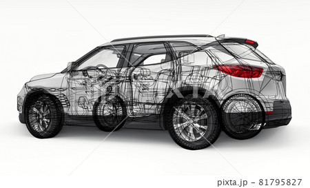 Ultra-modern SUV with a catchy expressive design for young people and families 3d illustration. Ultra-modern SUV with a catchy expressive design for young people and families 3d illustration. 81795827