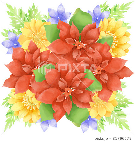 クリスマスをイメージしたポインセチアのブーケのイラストのイラスト素材