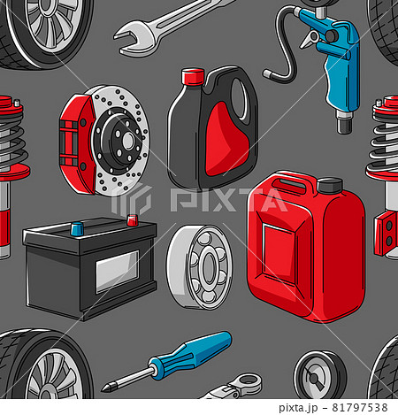 Car service seamless pattern. Auto center repair background for advertising with transport items. Car service seamless pattern. Auto center repair background for advertising with transport items. 81797538