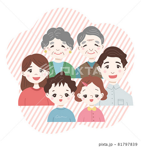 三世代家族の幸せなイラストのイラスト素材