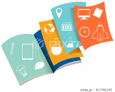 Opened book with academic icons 81798195