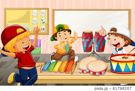 Children in the classroom with various musical instruments Children in the classroom with various musical instruments 81798207