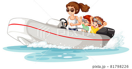 A woman driving speedboat with children A woman driving speedboat with children 81798226