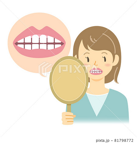 手鏡で歯のチェックをする女性のイラスト 81798772