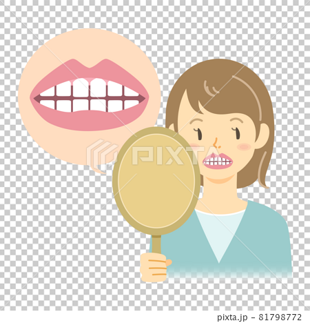 手鏡で歯のチェックをする女性のイラスト 81798772